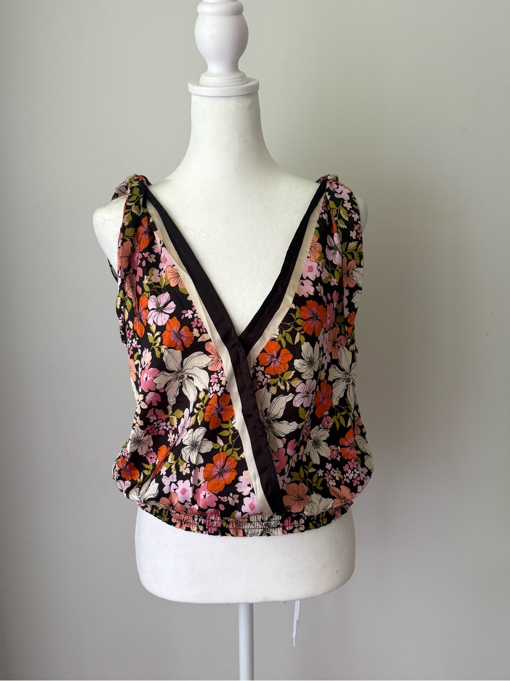 Joie Floral Sleeveless V Neck Blouson Top Smocked Hem Size S